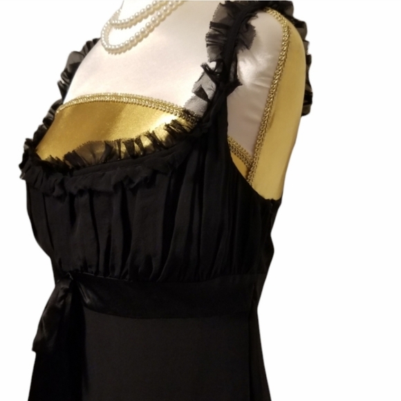 TED BAKER London Black Silk Dress Ruffle Trim and Bow Tie Accent Empire Waist - Picture 4 of 16